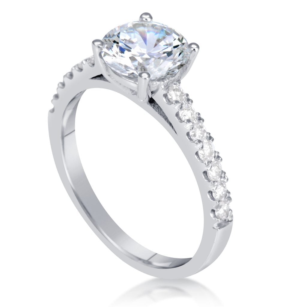 1.54 Carat Round Cut Diamond Engagement Ring 18K White Gold