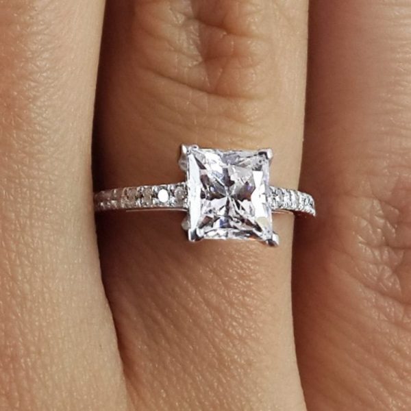 1.55 Carat Princess Cut Diamond Engagement Ring 14K White Gold