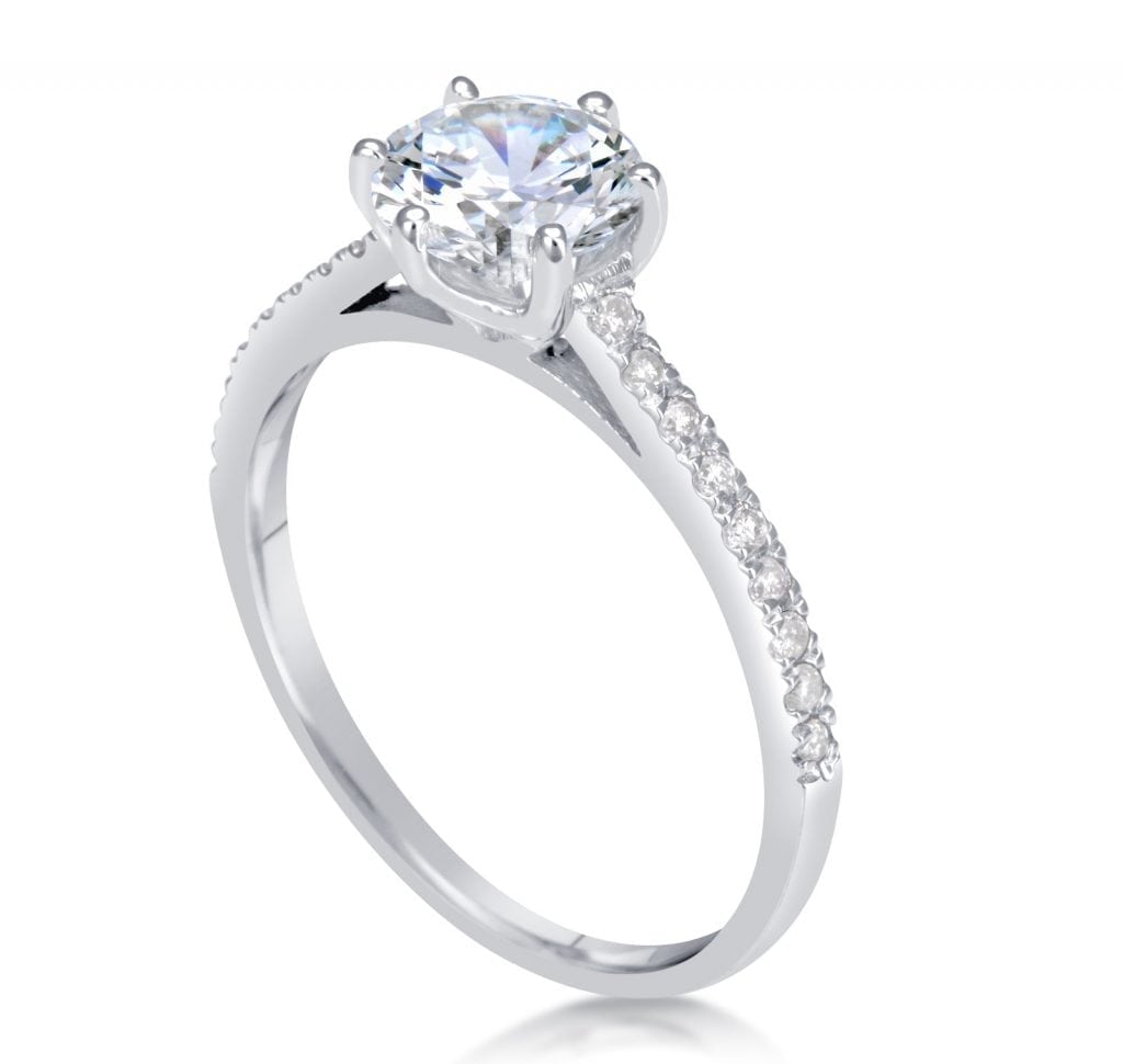 1.75 Carat Round Cut Diamond Engagement Ring 14K White Gold