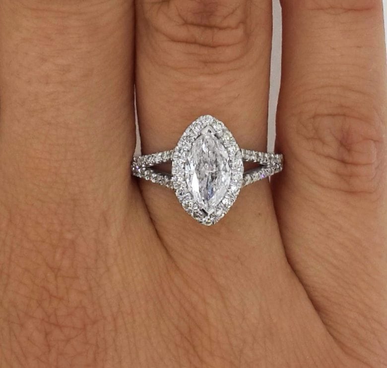 2 Carat Marquise Cut Diamond Engagement Ring 14K White Gold