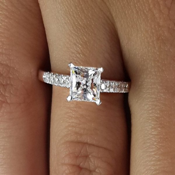 2 Carat Princess Cut Diamond Engagement Ring 14K White Gold