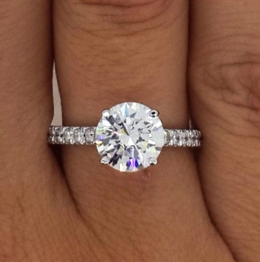 2.1 Carat Round Cut Diamond Engagement Ring 14K White Gold
