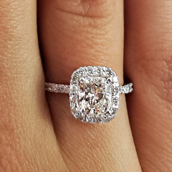 2.28 Ct Cushion Cut D/Si1 Halo Diamond Solitaire Engagement Ring 14K White Gold