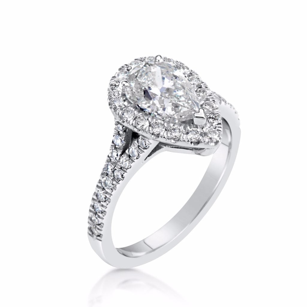 2.5 Carat Pear Cut Diamond Engagement Ring 18K White Gold