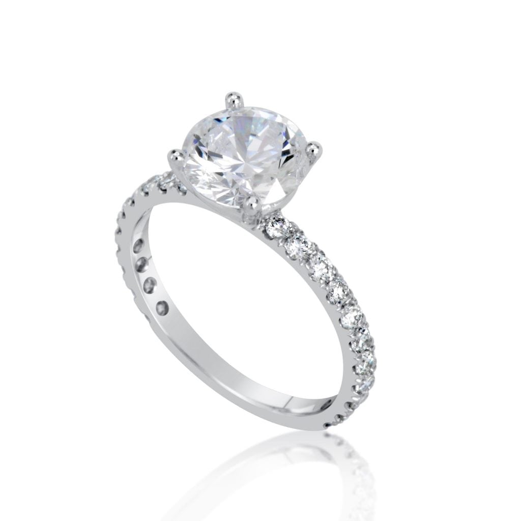 2.5 Carat Round Cut Diamond Engagement Ring 14K White Gold 3