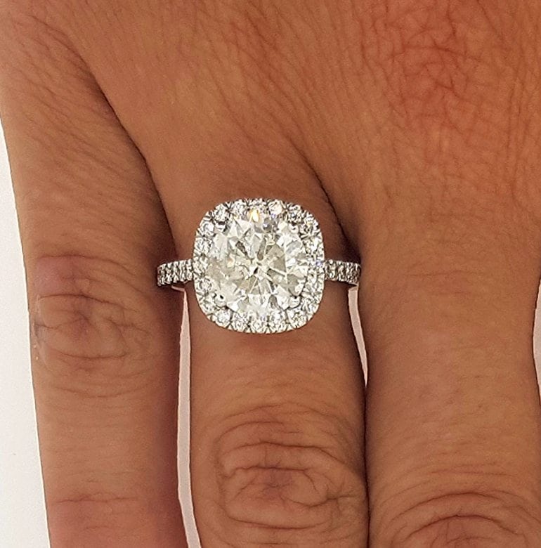 2.50 Ct Round Cut Diamond Halo Engagement Ring Enhanced 14K White Gold