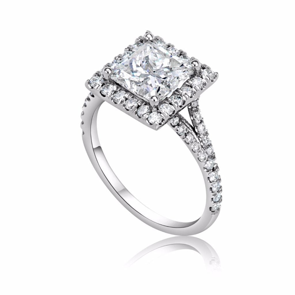 3.00 Ct Princess Cut Diamond Solitaire Engagement Ring 18K White Gold