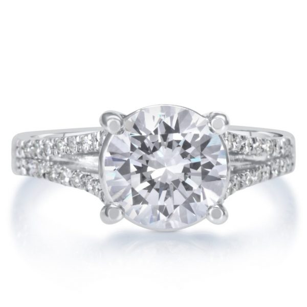 3.5 Carat Round Cut Diamond Engagement Ring 18K White Gold