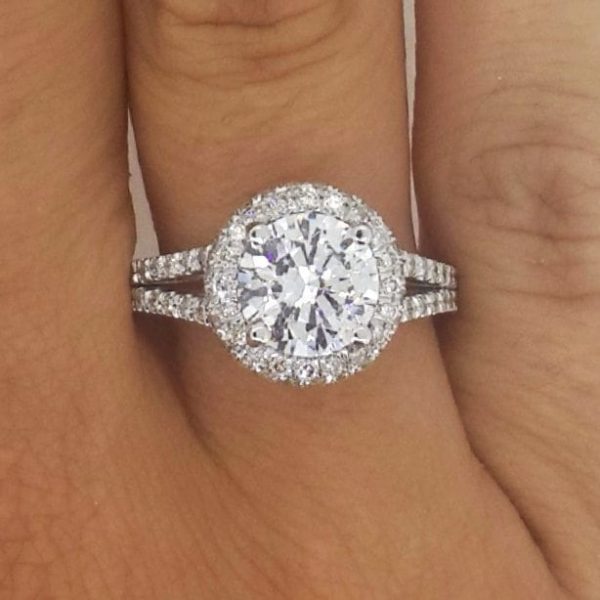 4.1 Carat Round Cut Diamond Engagement Ring 18K White Gold