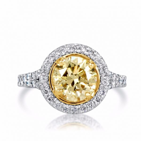 4.50 Ct Round Cut Fancy Yellow Diamond Solitaire Engagement Ring 18K Gold