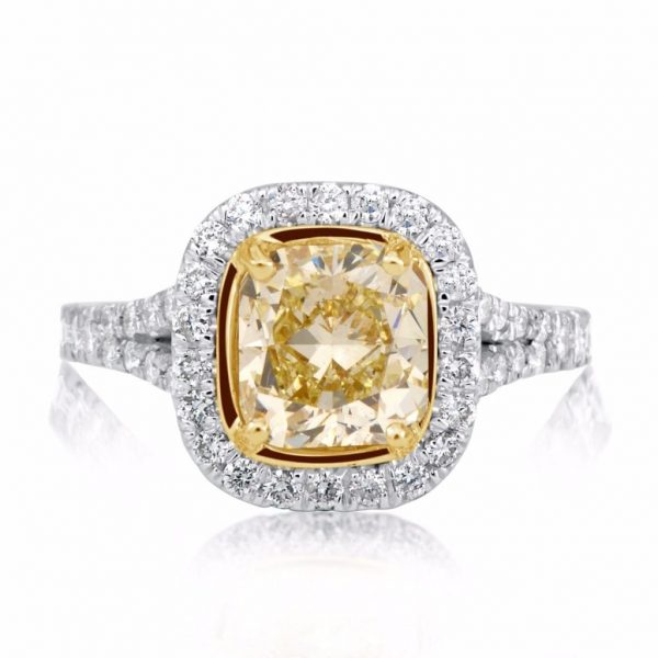 5.00 Ct Cushion Cut Fancy Yellow Vs1 Diamond Solitaire Engagement Ring 18K Gold