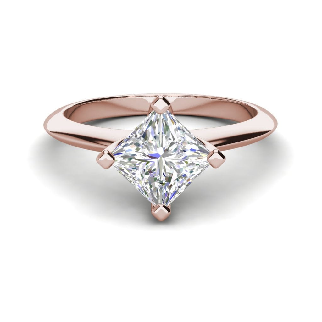 4 Prong 1 Carat VS2 Clarity D Color Princess Cut Diamond Engagement Ring Rose Gold 3