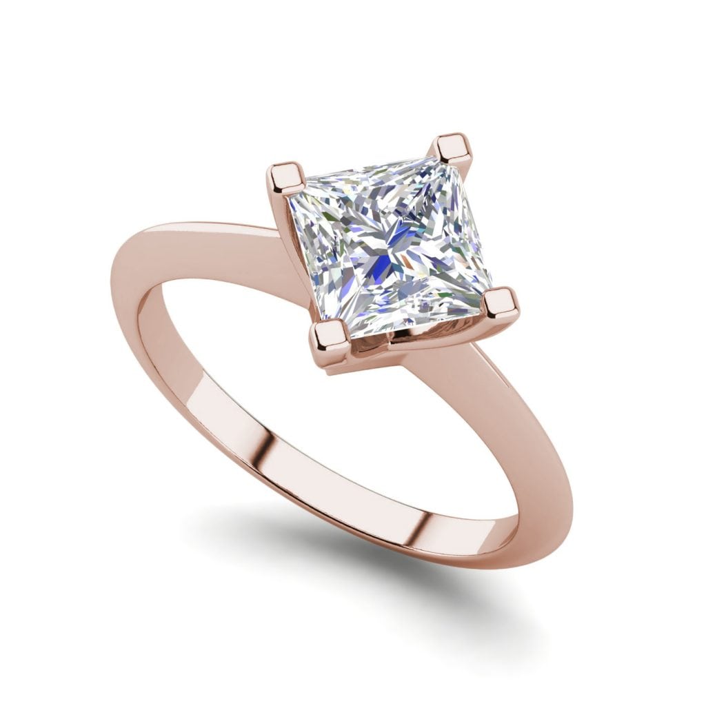 4 Prong 2 Carat VS2 Clarity H Color Princess Cut Diamond Engagement Ring Rose Gold