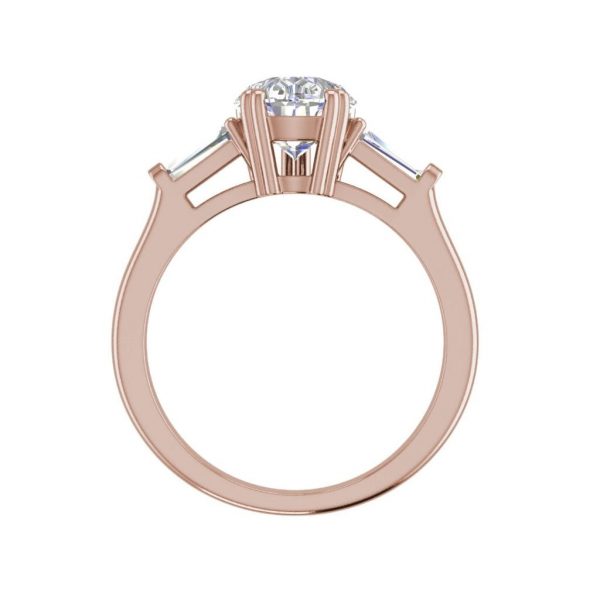 Baguette Accents 1.25 Ct VVS2 Clarity F Color Pear Cut Diamond Engagement Ring Rose Gold 2