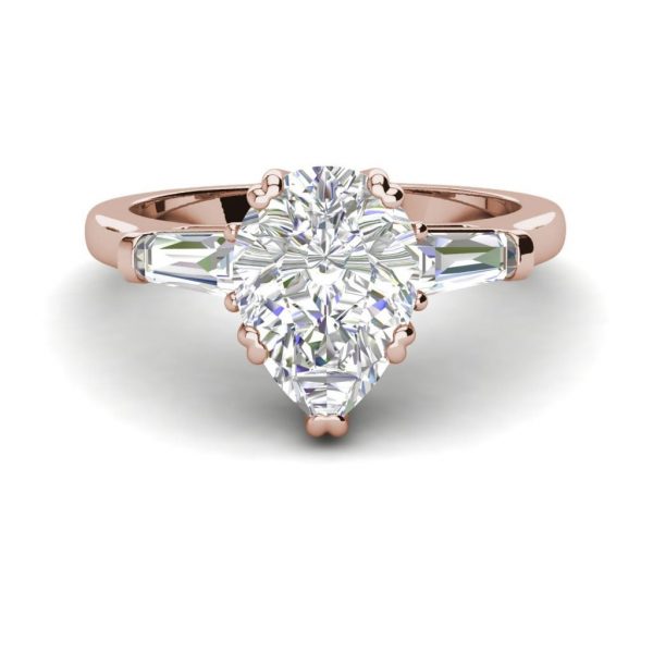 Baguette Accents 1.25 Ct VVS2 Clarity F Color Pear Cut Diamond Engagement Ring Rose Gold 3