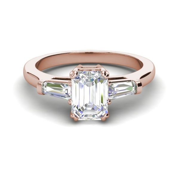 Baguette Accents 1.5 Ct VS2 Clarity F Color Emerald Cut Diamond Engagement Ring Rose Gold 3