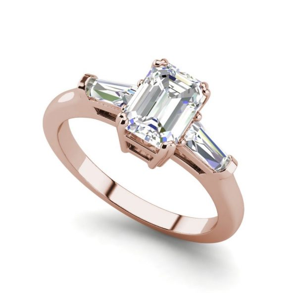 Baguette Accents 1.5 Ct VS2 Clarity F Color Emerald Cut Diamond Engagement Ring Rose Gold
