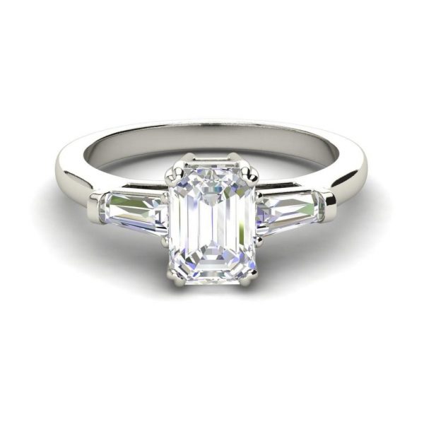 Baguette Accents 1.5 Ct VS2 Clarity F Color Emerald Cut Diamond Engagement Ring White Gold 3