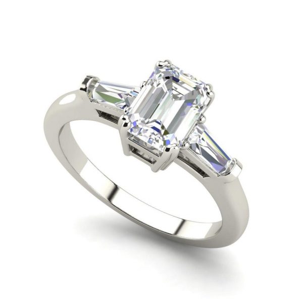 Baguette Accents 1.5 Ct VS2 Clarity F Color Emerald Cut Diamond Engagement Ring White Gold