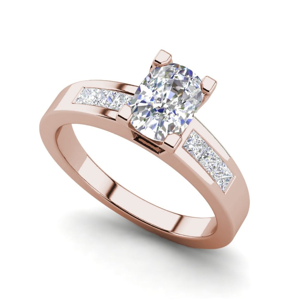 Channel Set 2.95 Carat VS2 Clarity F Color Oval Cut Diamond Engagement Ring Rose Gold