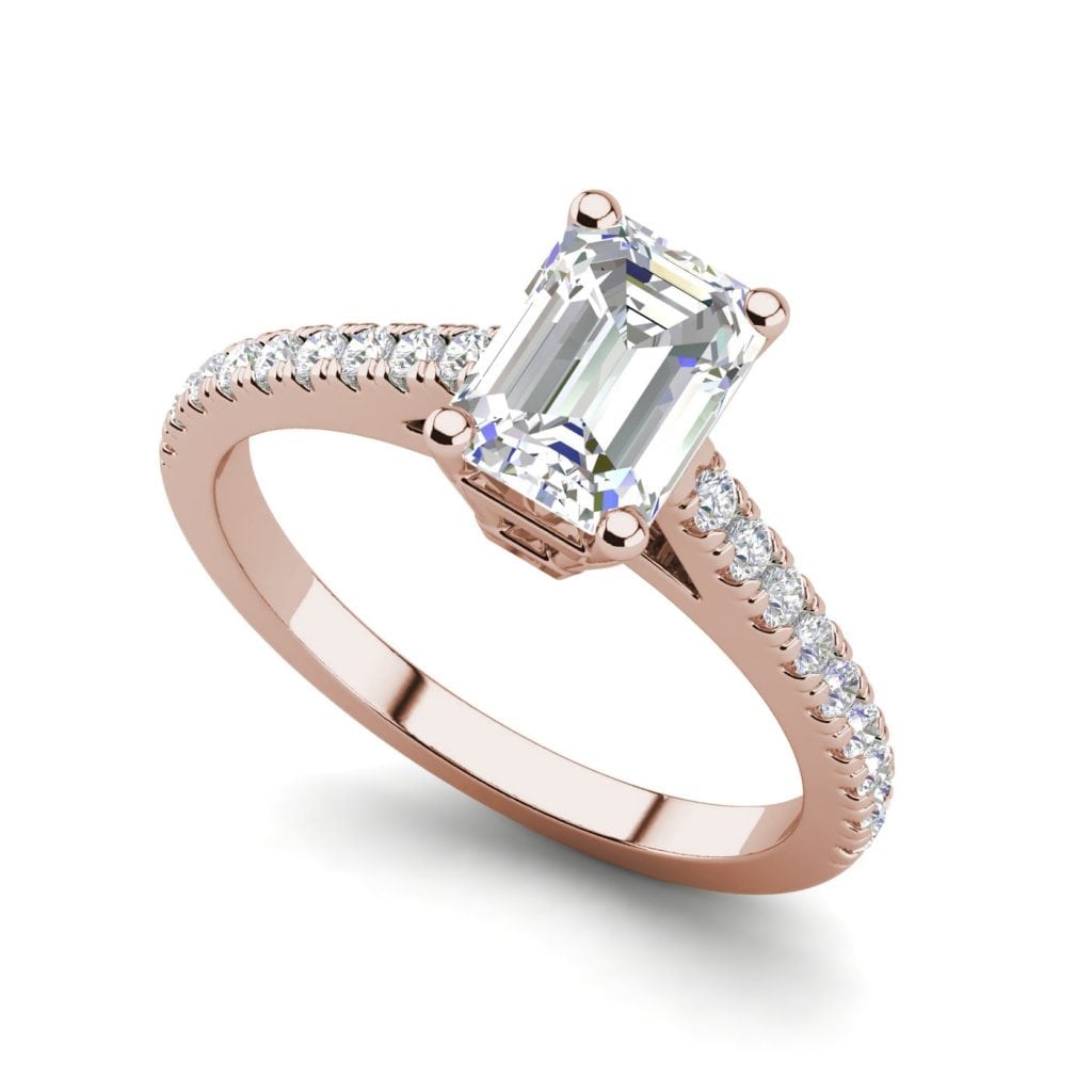 Classic Pave 2.45 Carat VS2 Clarity D Color Emerald Cut Diamond Engagement Ring Rose Gold