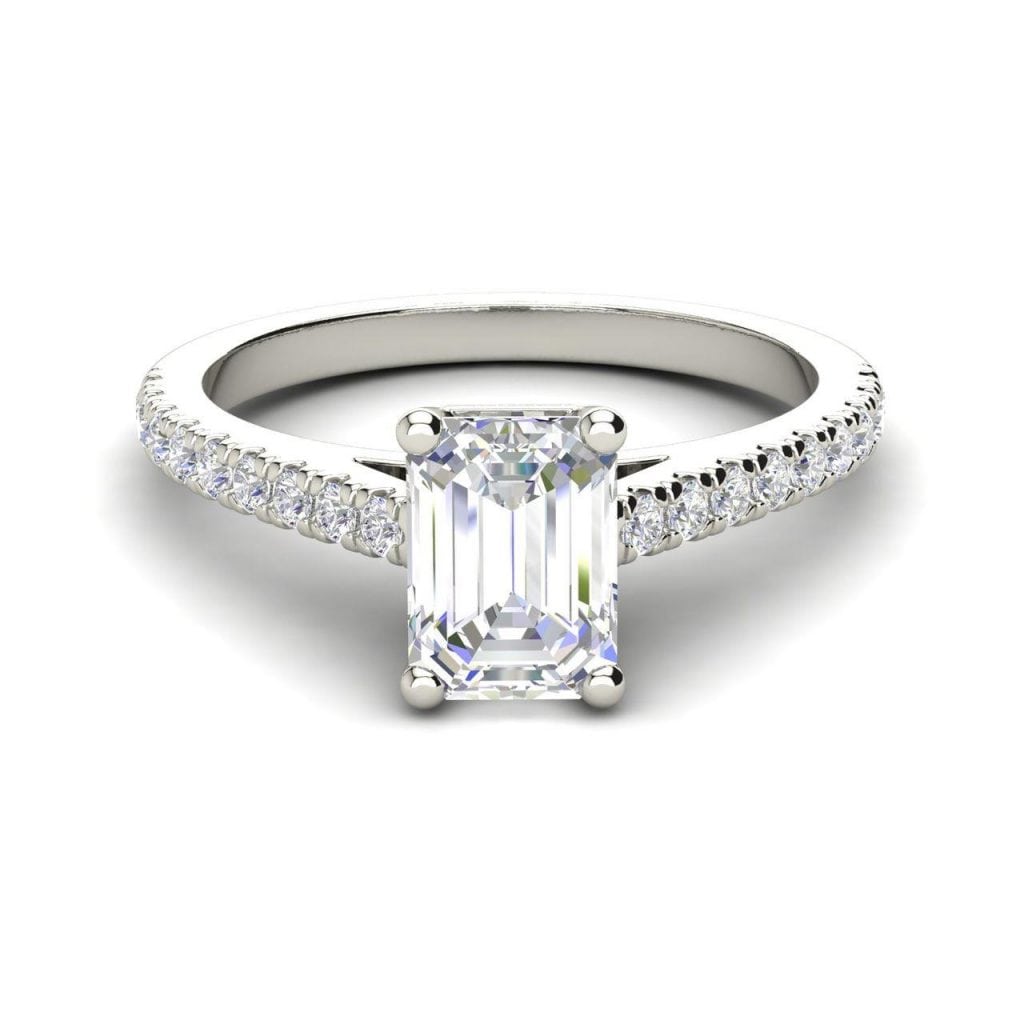 Classic Pave 2.45 Carat VS2 Clarity D Color Emerald Cut Diamond Engagement Ring White Gold 3