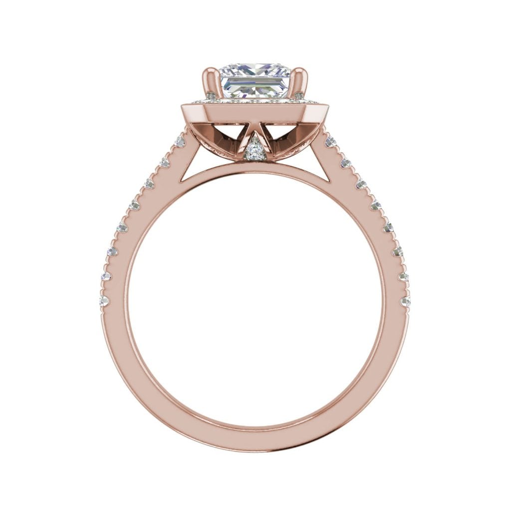 Halo Pave 2.45 Carat VS2 Clarity D Color Princess Cut Diamond Engagement Ring Rose Gold2