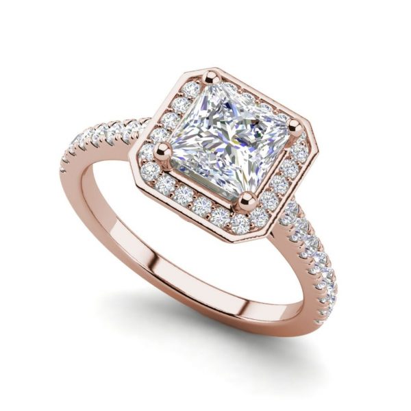 Halo Pave 2.95 Carat VS1 Clarity H Color Princess Cut Diamond Engagement Ring Rose Gold