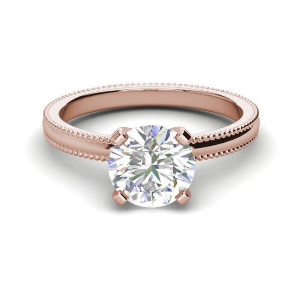 Milgrain Solitaire 0.75 Ct SI1 Clarity F Color Round Cut Diamond Engagement Ring Rose Gold 3