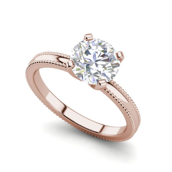 Milgrain Solitaire 0.75 Ct SI1 Clarity F Color Round Cut Diamond Engagement Ring Rose Gold