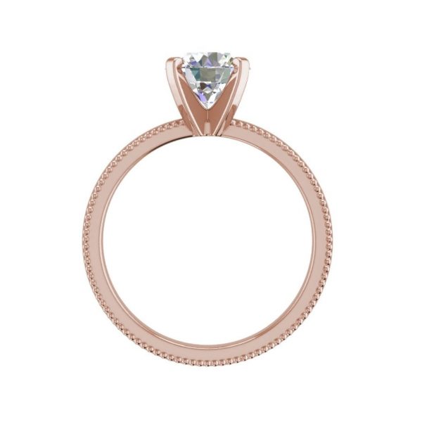 Milgrain Solitaire 0.75 Ct VS2 Clarity F Color Round Cut Diamond Engagement Ring Rose Gold 2