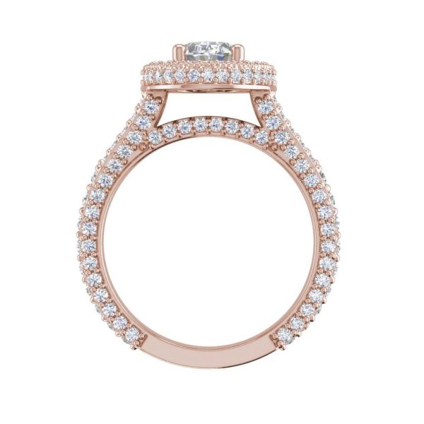 Pave Halo 2.1 Carat VS2 Clarity F Color Oval Cut Diamond Engagement Ring Rose Gold 2