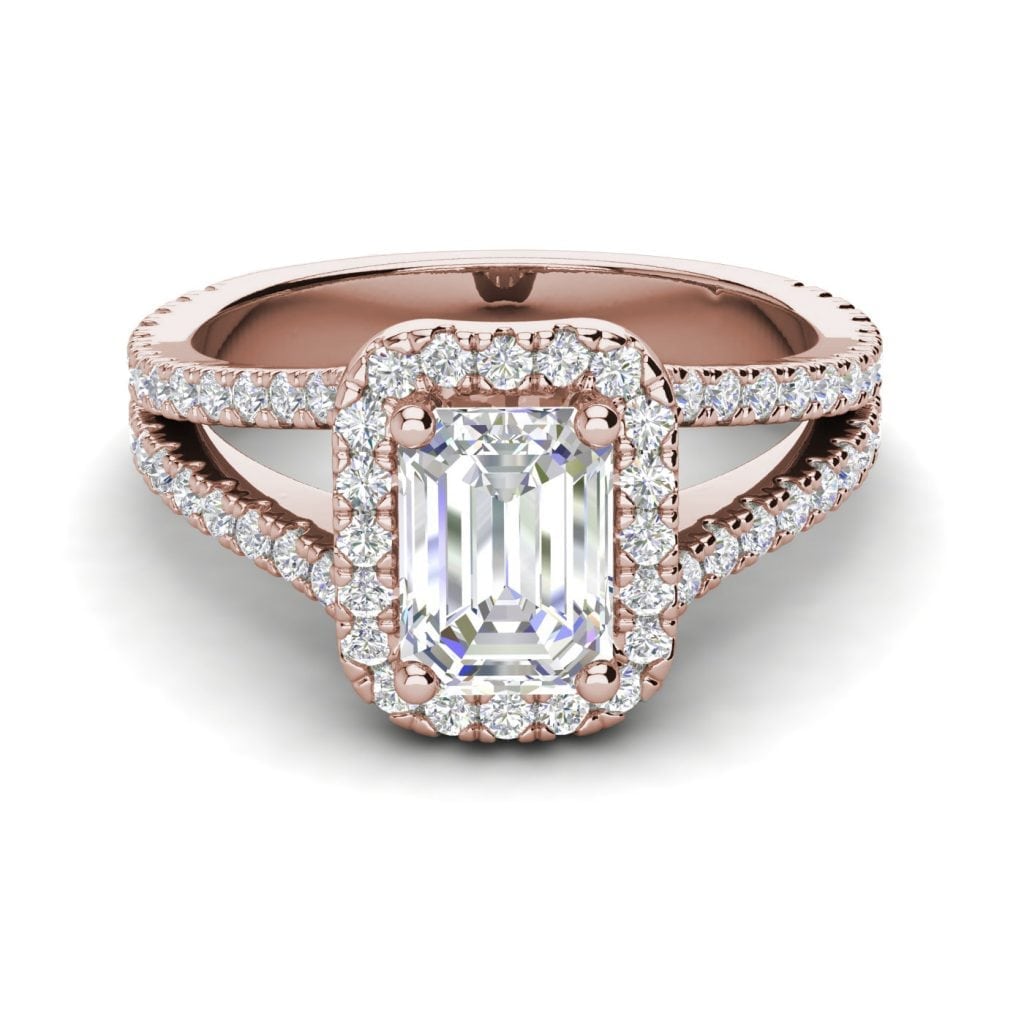 Pave Halo 2.4 Carat VS2 Clarity F Color Emerald Cut Diamond Engagement Ring Rose Gold 3