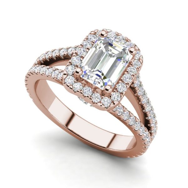 Pave Halo 2.4 Carat VS2 Clarity F Color Emerald Cut Diamond Engagement Ring Rose Gold