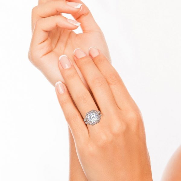 Split Shank Pave 2 Carat VS1 Clarity H Color Asscher Cut Diamond Engagement Ring Rose Gold 4