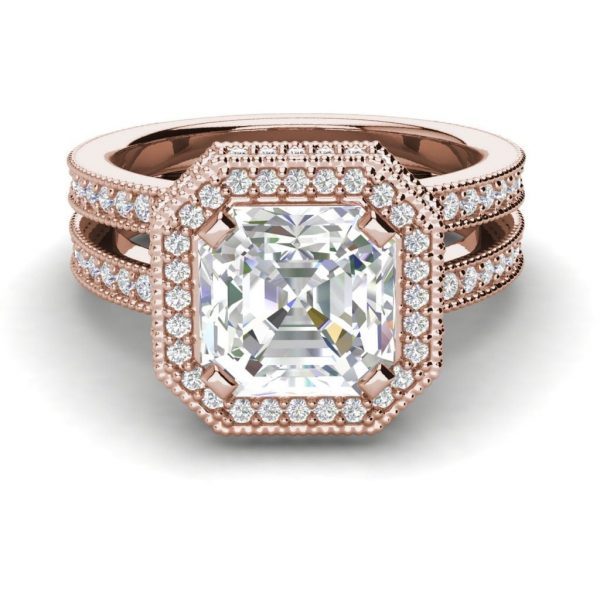 Split Shank Pave 2.75 Carat VS2 Clarity F Color Asscher Cut Diamond Engagement Ring Rose Gold 4