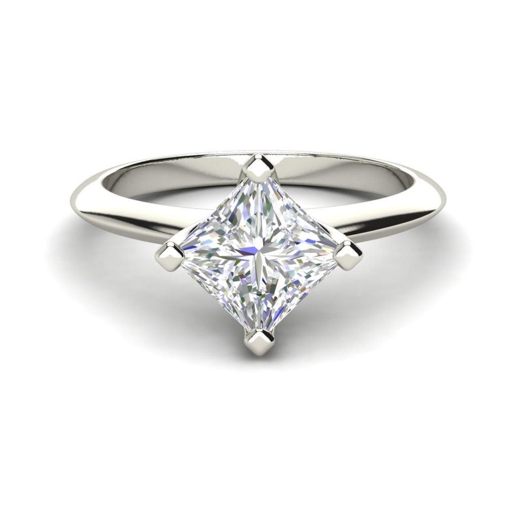 4 Prong 0.75 Carat VS1 Clarity F Color Princess Cut Diamond Engagement Ring White Gold 3