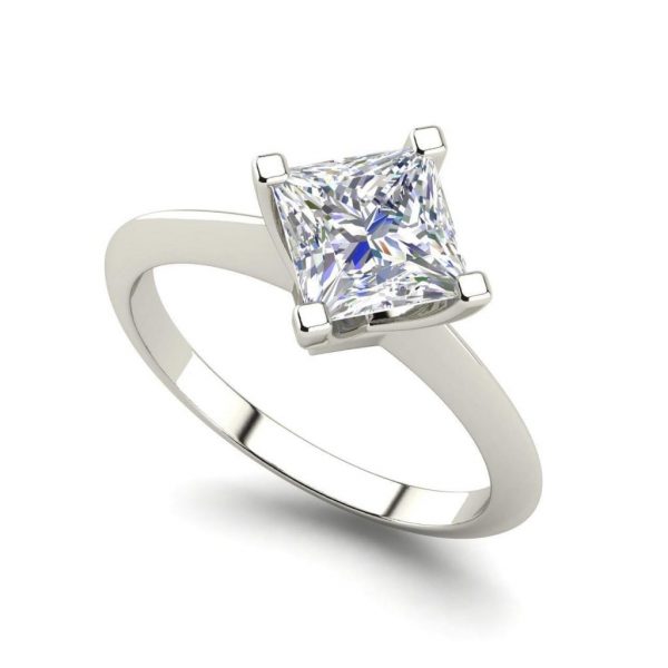 4 Prong 0.75 Carat VS1 Clarity F Color Princess Cut Diamond Engagement Ring White Gold