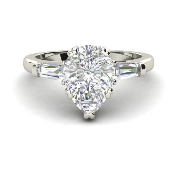 Baguette Accents 1.25 Ct VS2 Clarity F Color Pear Cut Diamond Engagement Ring White Gold 3