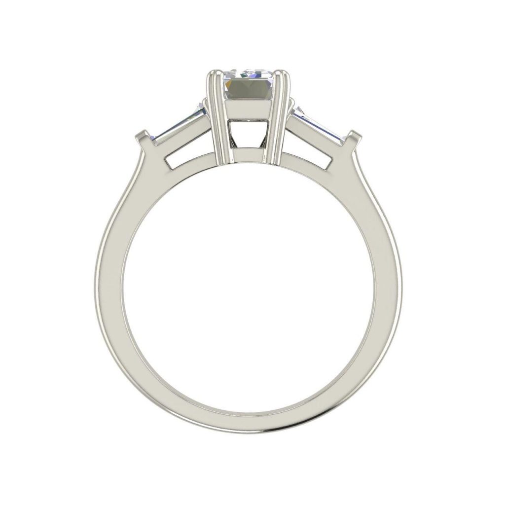 Baguette Accents 3 Ct VVS2 Clarity F Color Emerald Cut Diamond Engagement Ring White Gold 2