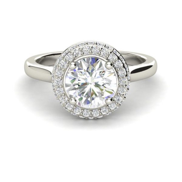 Halo Pave 1.15 Carat SI1 Clarity D Color Round Cut Diamond Engagement Ring White Gold 3