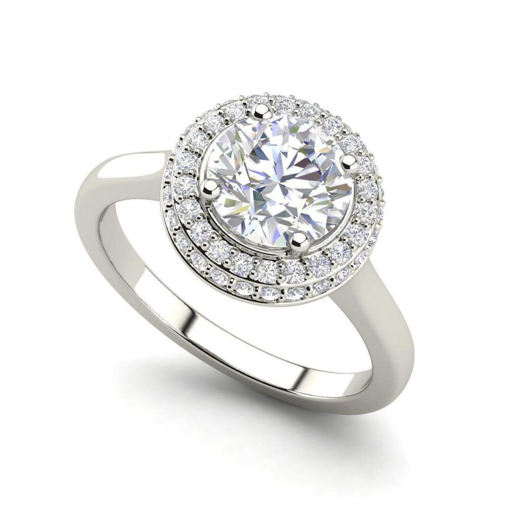 Halo Pave 1.15 Carat SI1 Clarity D Color Round Cut Diamond Engagement Ring White Gold