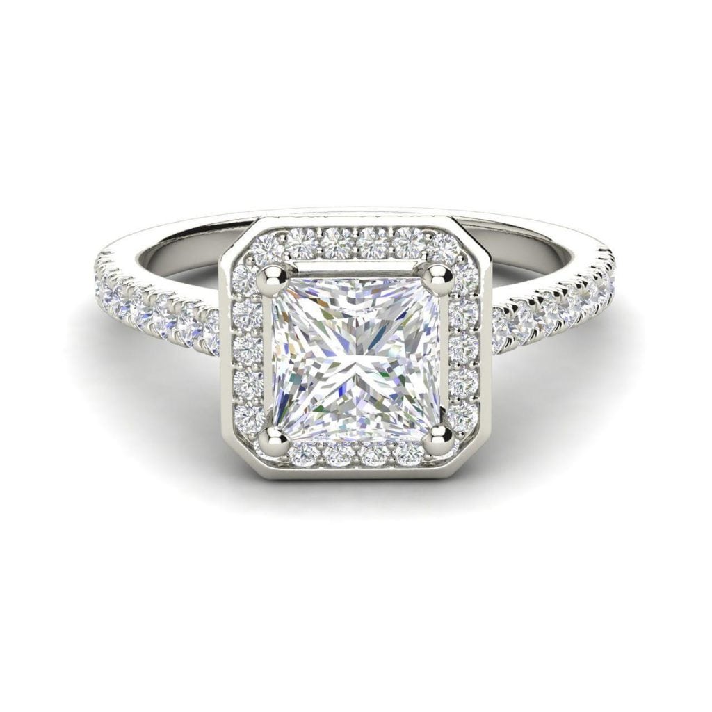 Halo Pave 2.95 Carat VS1 Clarity H Color Princess Cut Diamond Engagement Ring White Gold 3