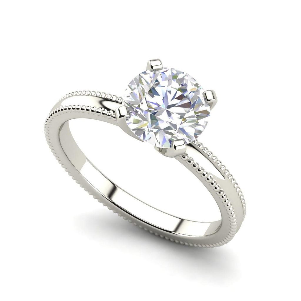 Milgrain Solitaire 0.75 Ct SI1 Clarity F Color Round Cut Diamond Engagement Ring White Gold