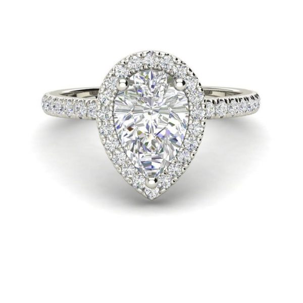 Pave Halo 1.7 Carat VS2 Clarity D Color Pear Cut Diamond Engagement Ring White Gold 3
