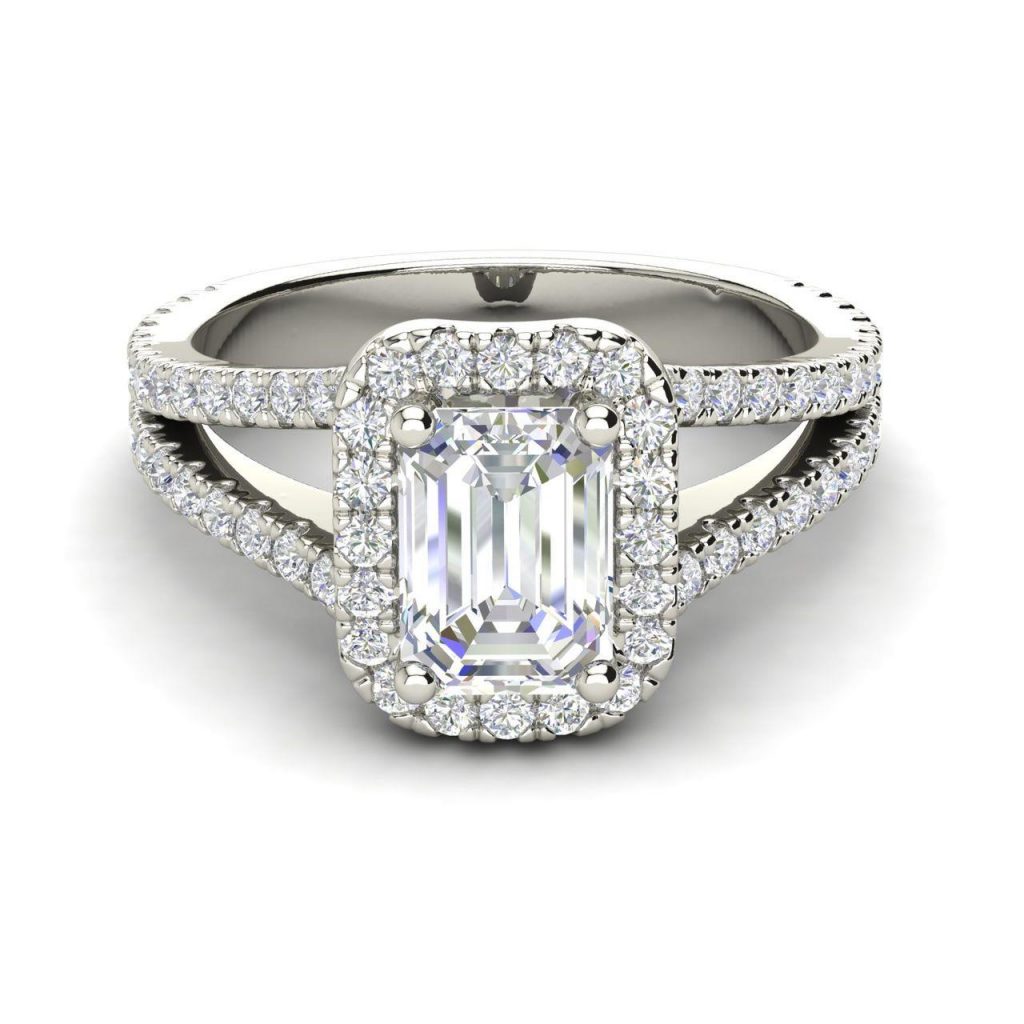 Pave Halo 2.4 Carat VS1 Clarity D Color Emerald Cut Diamond Engagement Ring White Gold 3