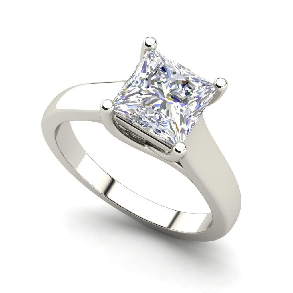Solitaire 2.75 Carat SI1 Clarity F Color Princess Cut Diamond Engagement Ring White Gold