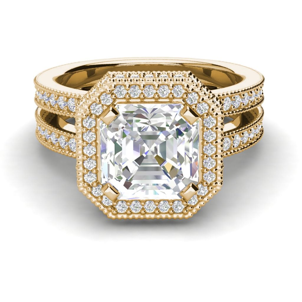 Split Shank 3 Carat VVS1 Clarity D Color Asscher Cut Diamond Engagement Ring Yellow Gold 3