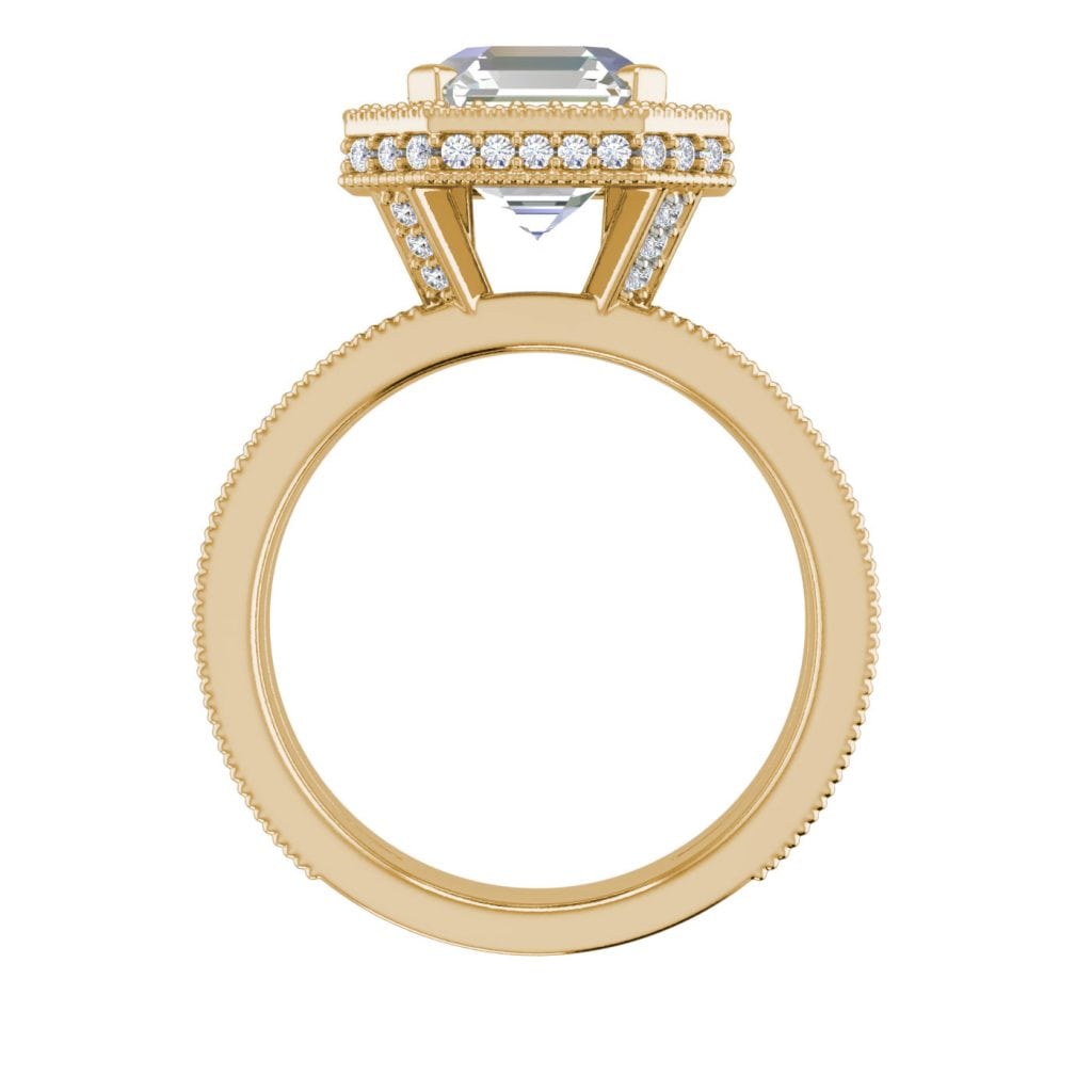 Split Shank 3.25 Carat VS2 Clarity F Color Asscher Cut Diamond Engagement Ring Yellow Gold 2