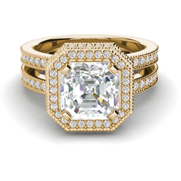 Split Shank 4 Carat VS2 Clarity H Color Asscher Cut Diamond Engagement Ring Yellow Gold 3